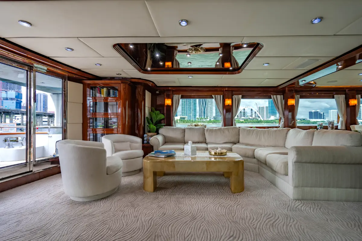 105ft Aqua Yacht Miami guests relaxing on open deck private yacht