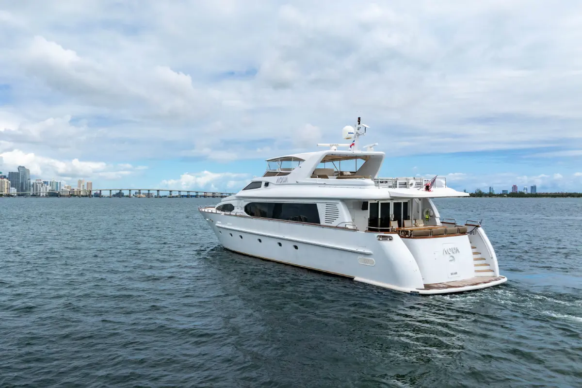105ft Aqua Yacht Miami upper deck with panoramic water views