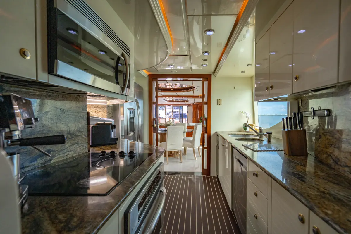 105ft Aqua Yacht Miami main deck with jacuzzi and lounge seating private charter