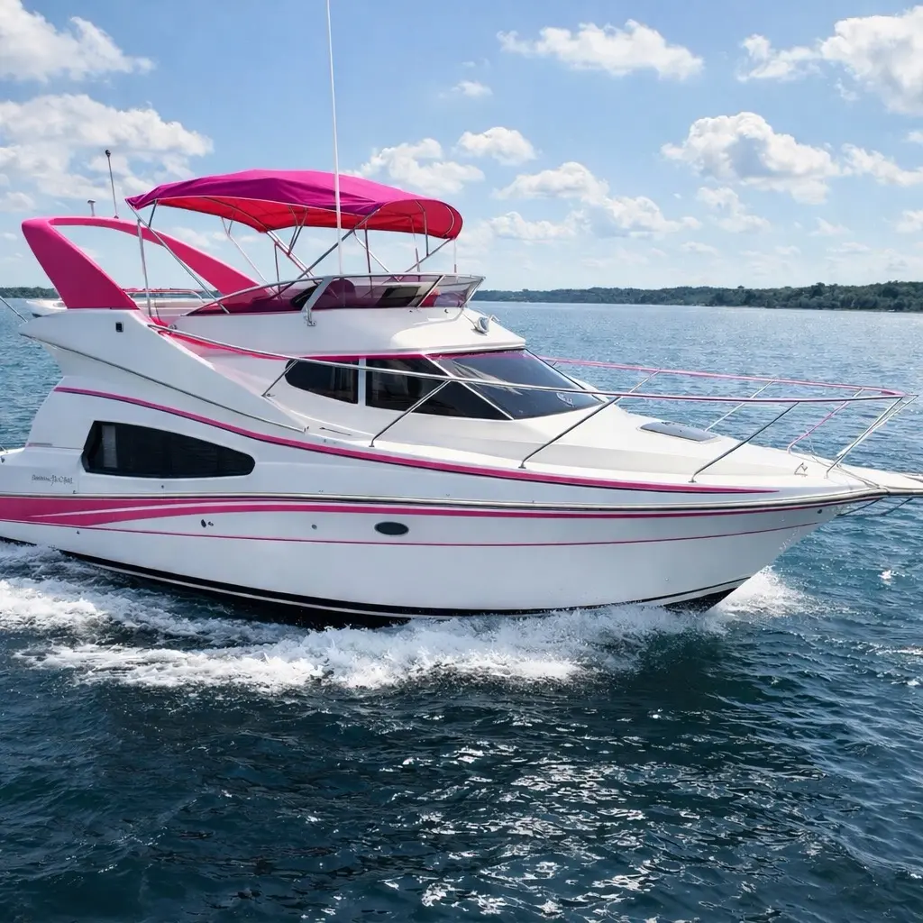 42ft pink yacht Miami private charter with captain for up to 13 guests