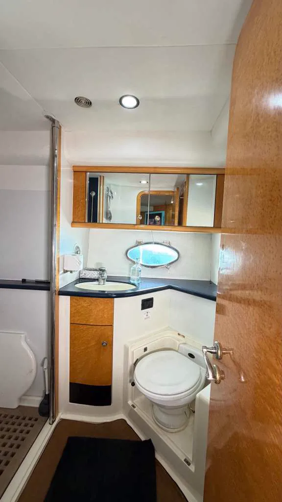 Bathroom onboard the 60ft Tiffany Predator yacht