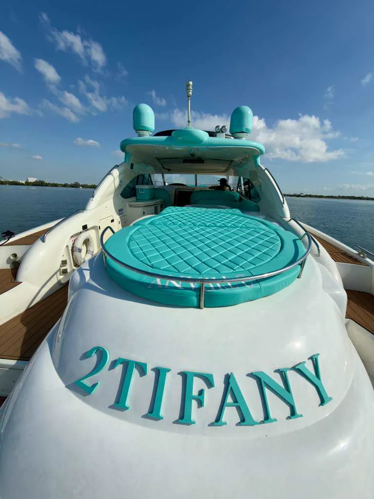 Tiffany blue stern sunpad and radar arch on the 60ft Sunseeker Predator
