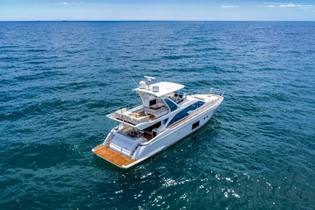 70ft Azimut Flybridge Miami aerial view cruising Biscayne Bay