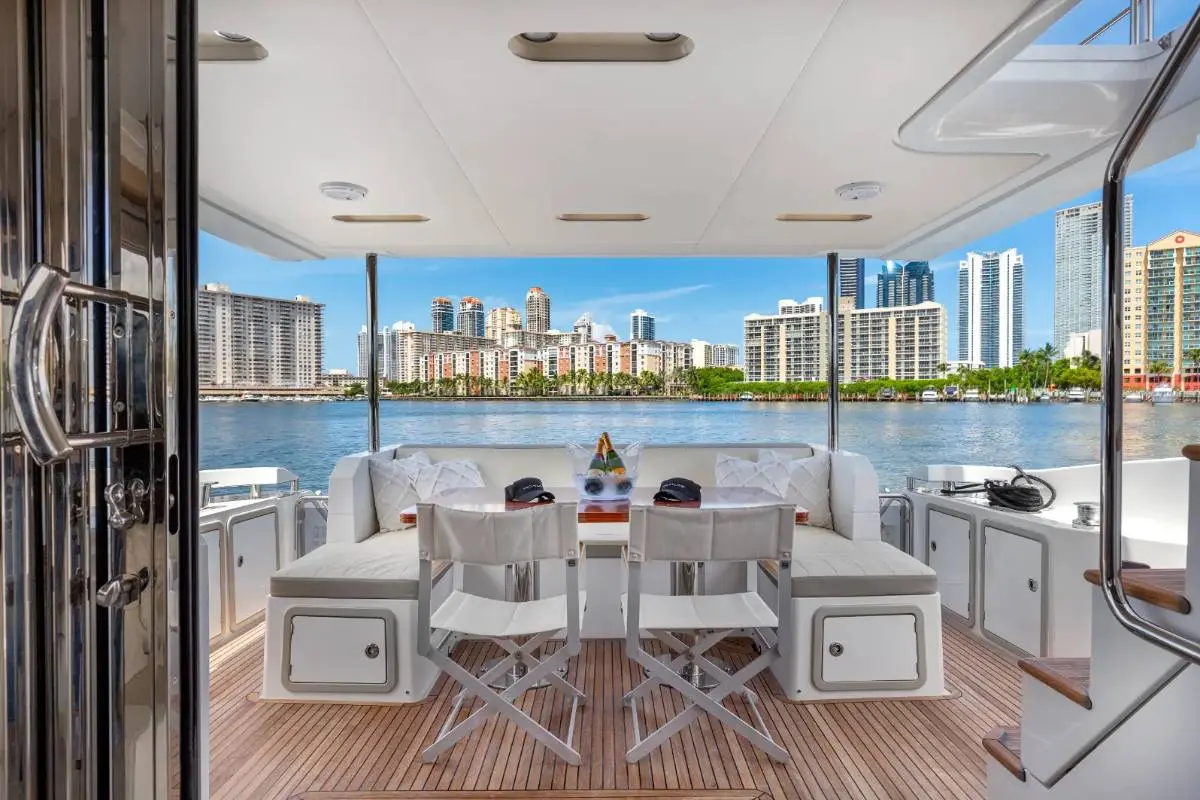 70ft Azimut Flybridge Miami stateroom cabin with luxury finishes