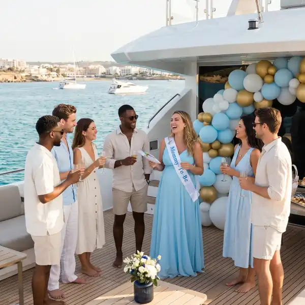 Baby shower guests relaxing on private charter deck miami
