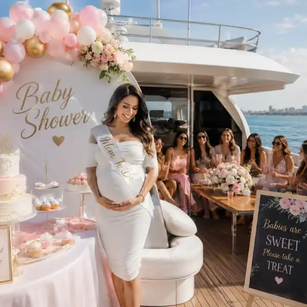 Baby shower yacht miami interior soft ambient lighting