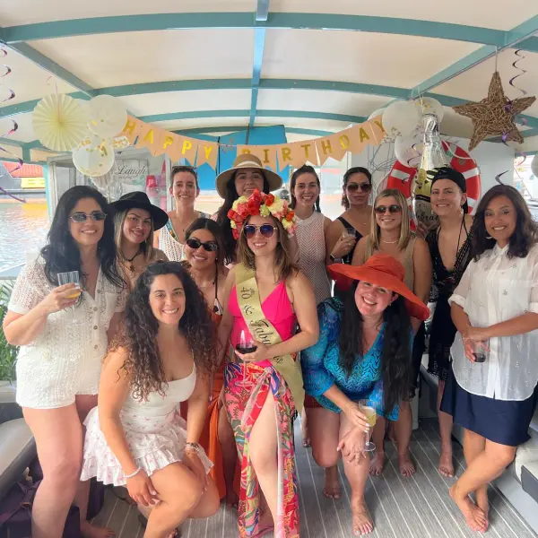 Birthday group celebrating on private yacht rental in Miami