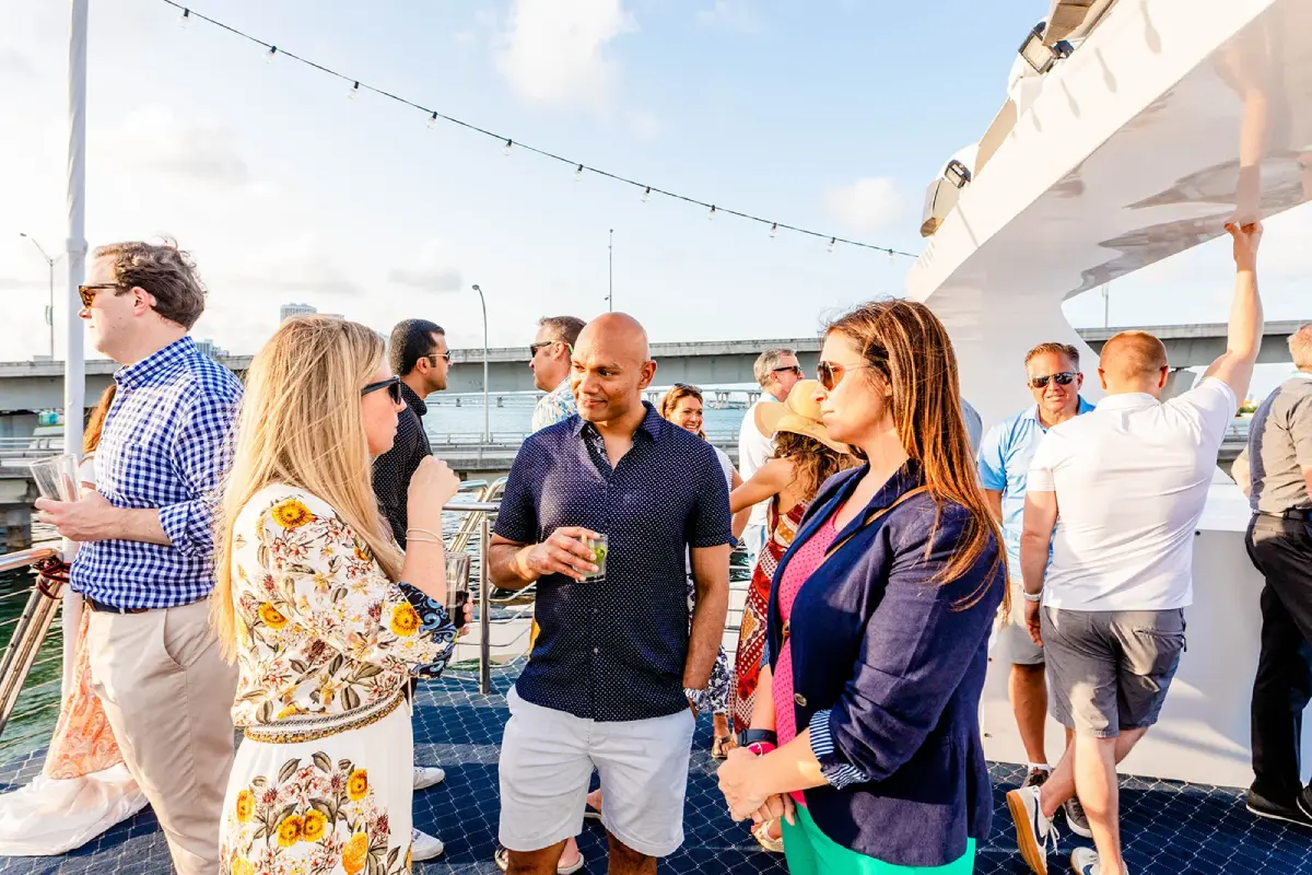 Corporate business meeting on Moana Flow yacht Miami — luxury event setup