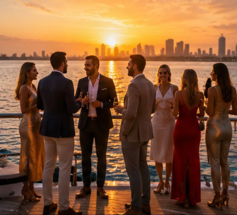Business team hosting a corporate yacht charter miami event