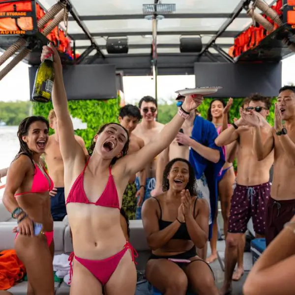 Graduation party group enjoying Miami boat rental
