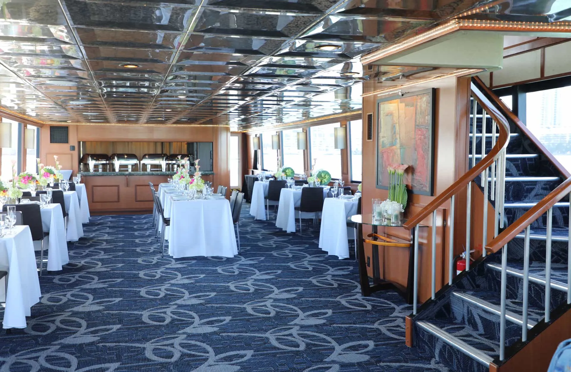 Luxury party yacht rental Miami Mid Sun open main deck with guests