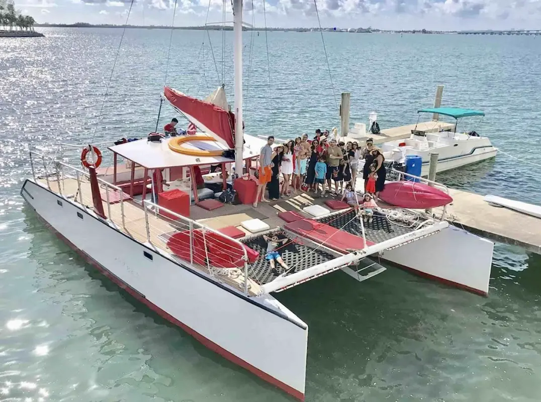 Catamaran Mariah deck Miami: spacious bow netting and seating
