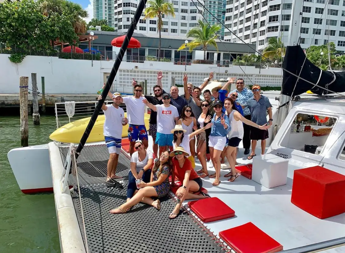 Catamaran Mariah water toys Miami: swim access and float mat