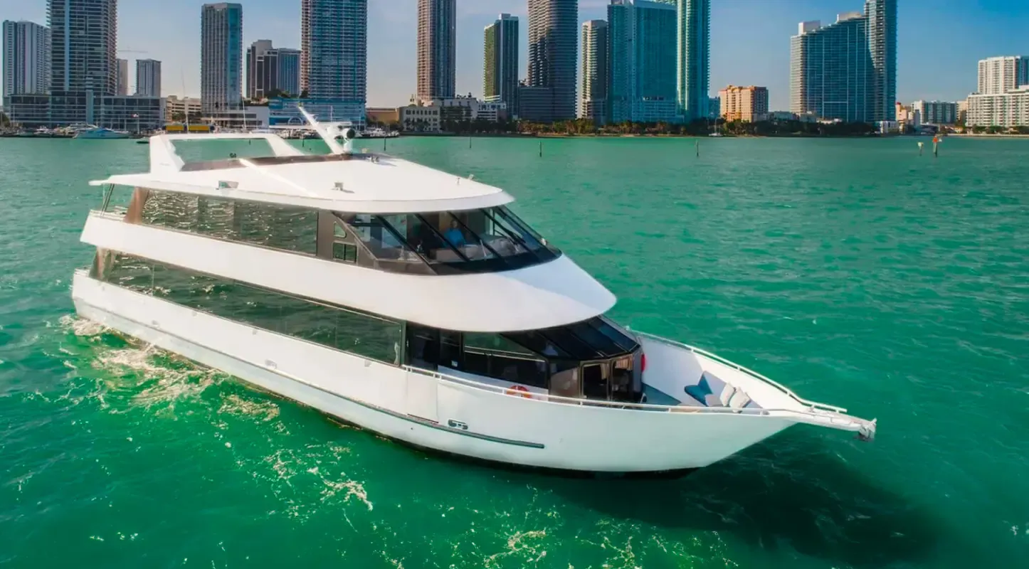 Mid Sun Yacht upper deck Club Lounge open-air Miami yacht charter