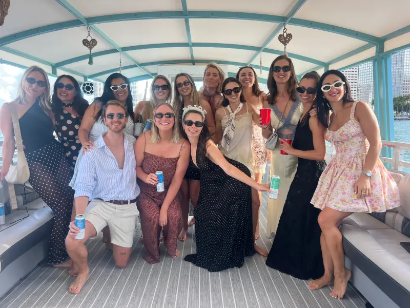 Bride to be and friends celebrating on 35ft Moana Flow Boat Miami charter on Biscayne Bay