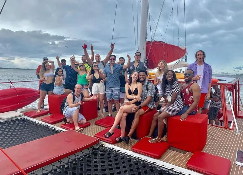 Catamaran Mariah sailing on Biscayne Bay, group charter