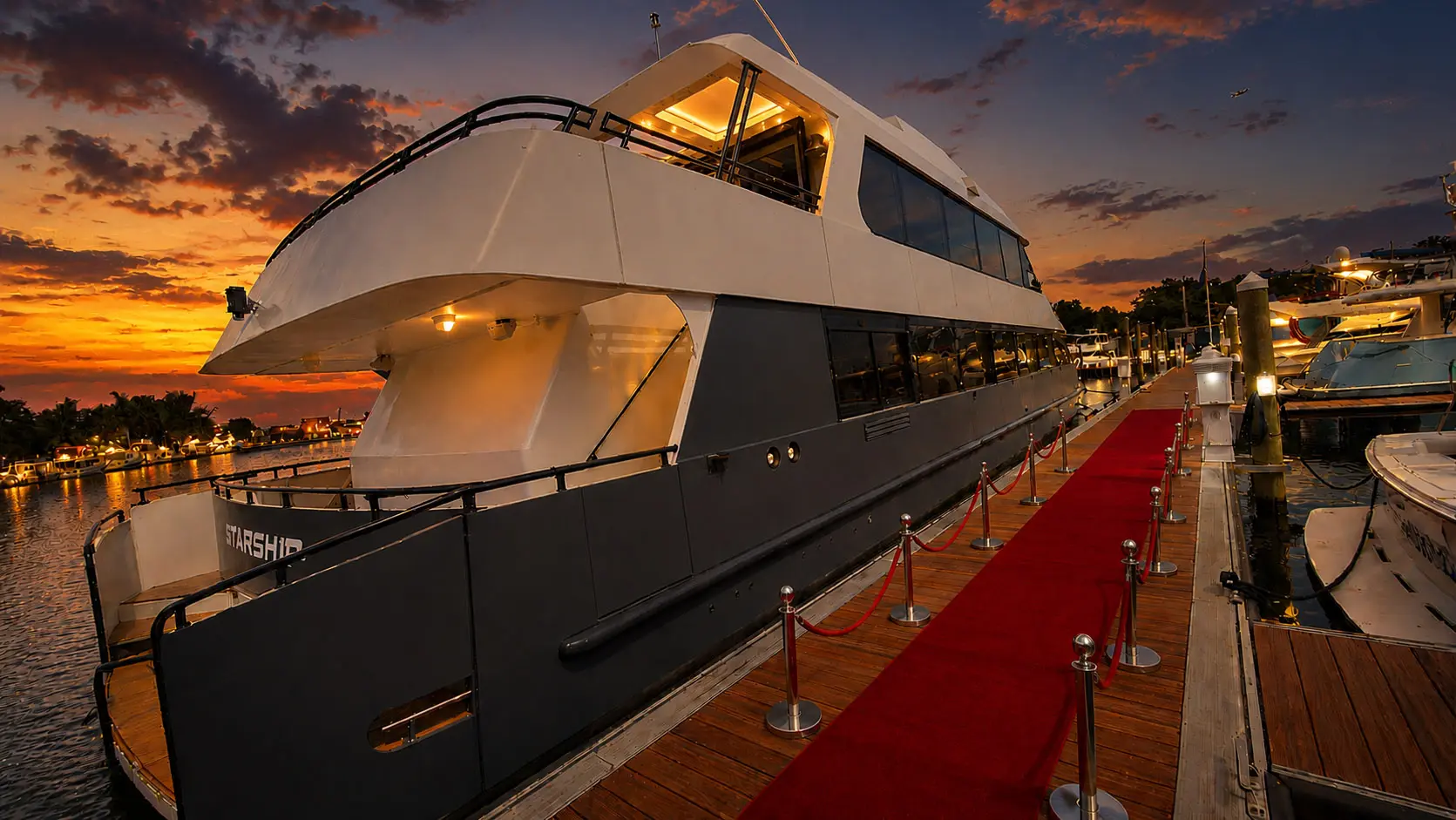 Party yacht rental Miami Stellar Yacht deck guests celebration