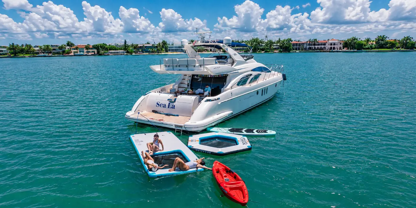 65ft Sea La Vie Azimut Flybridge luxury yacht charter Miami with captain and 1st mate