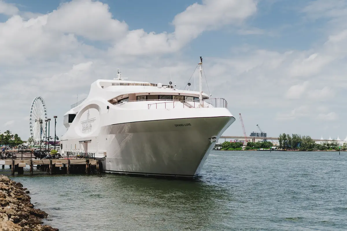 The Sea Yacht docked in Downtown Miami, ready to host up to 600 guests