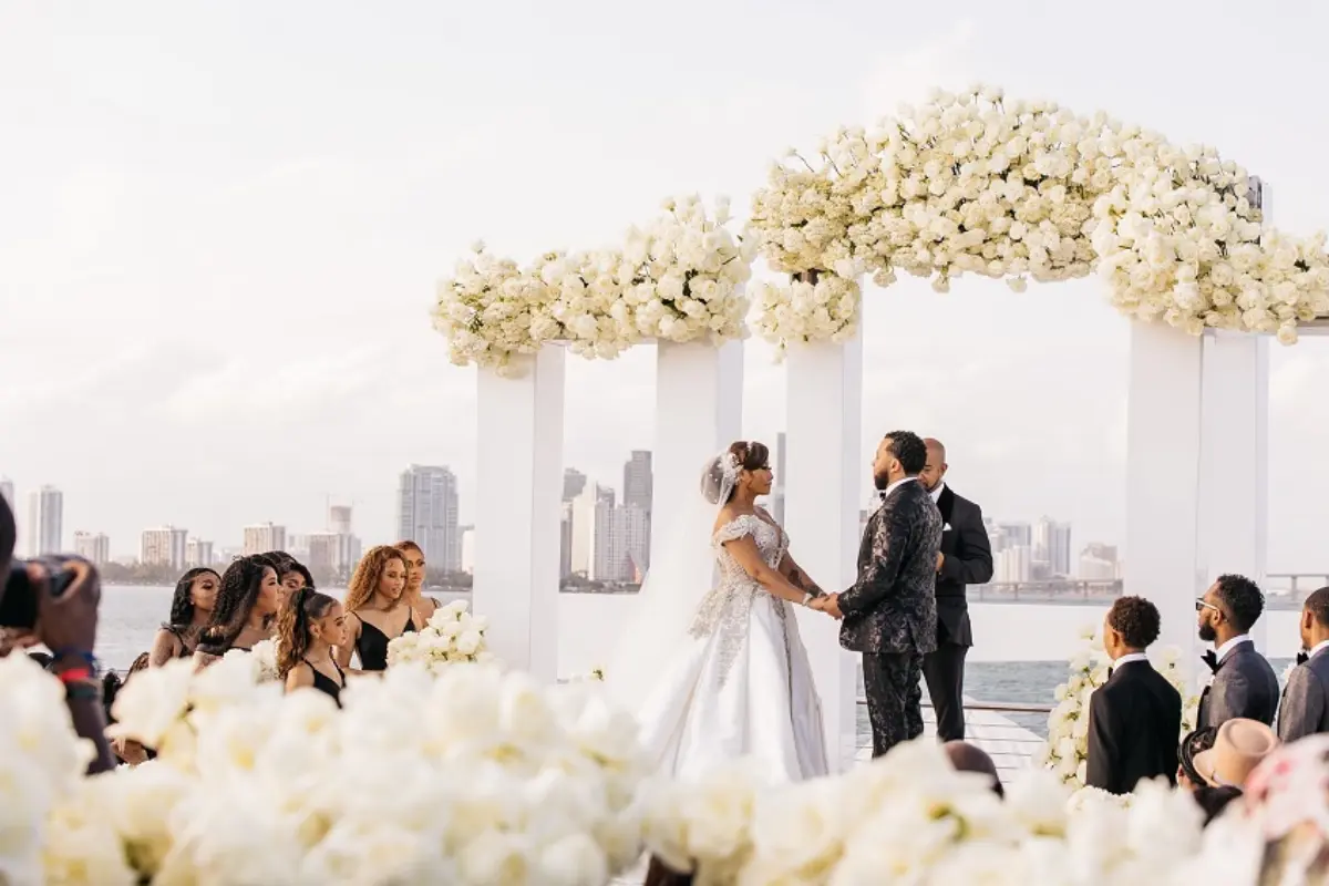 Beautiful custom floral arrangements and designs for a luxury wedding on a yacht in Miami