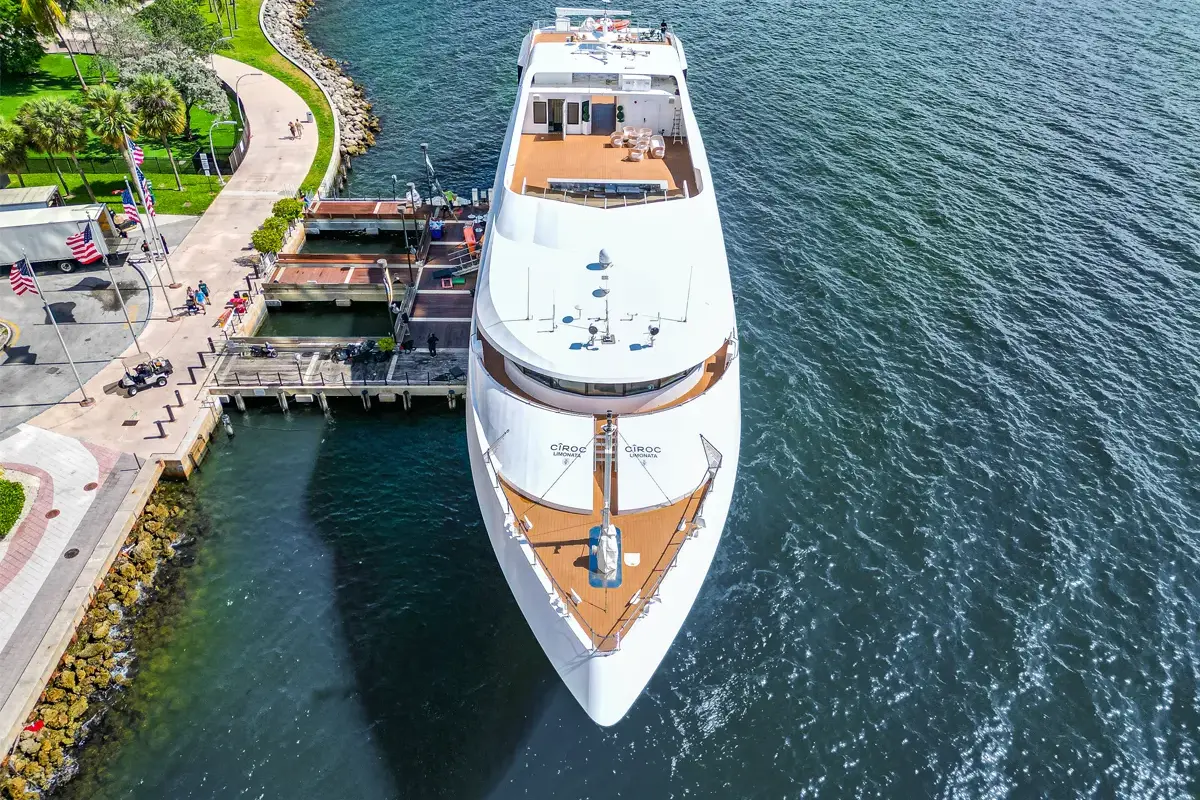 The iconic Sea Yacht cruising along the Miami coastline on a sunny day
