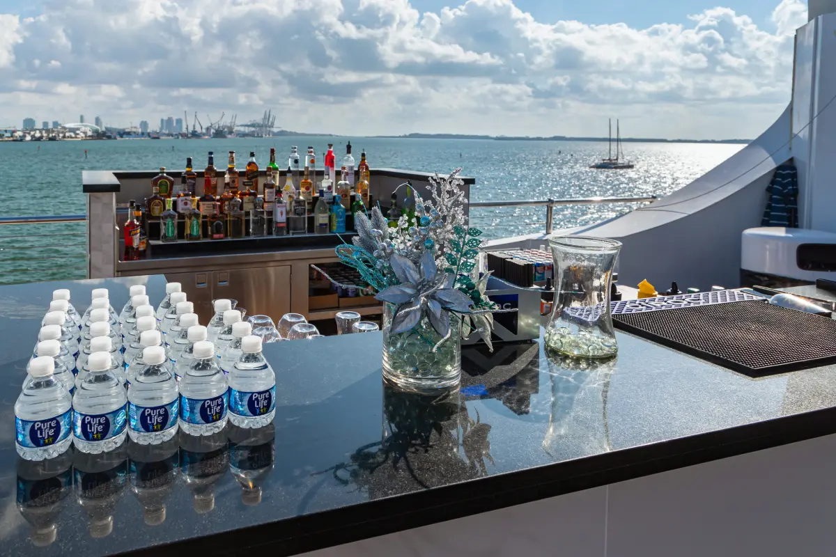 Lively atmosphere and guests enjoying a premium Miami yacht party rental on the Sea Yacht