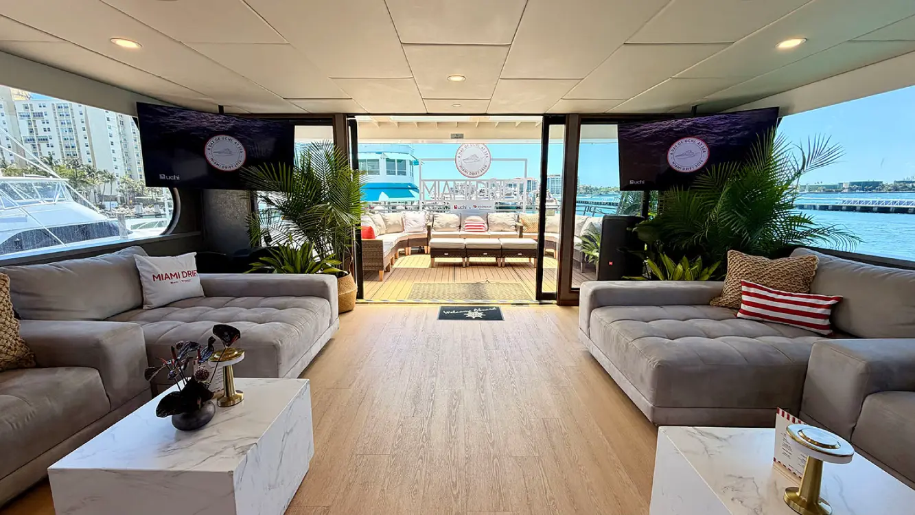 Stellar Yacht Miami aft deck view overlooking Biscayne Bay