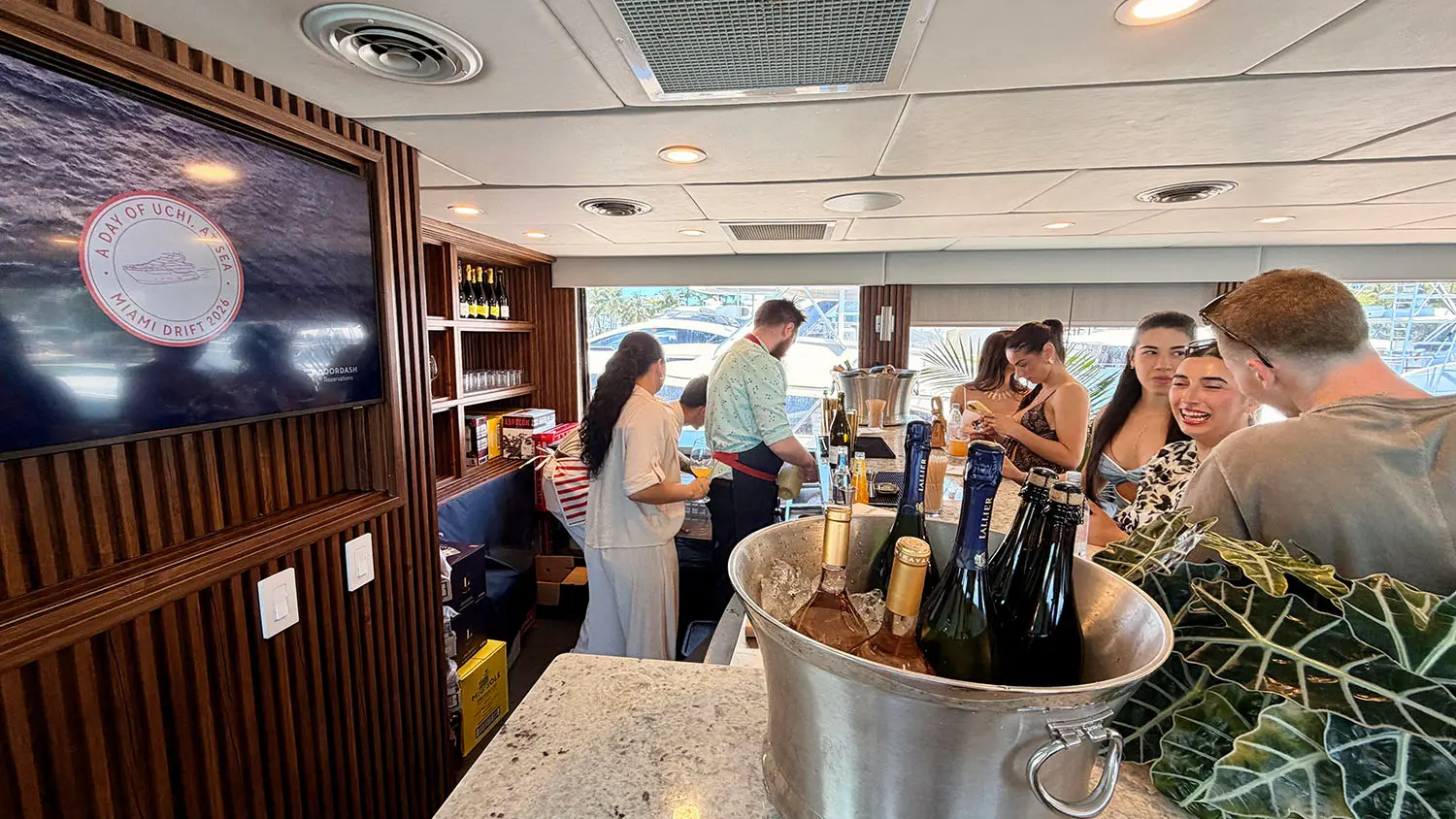 Stellar Yacht Miami full bar setup yacht party rental Miami Beach