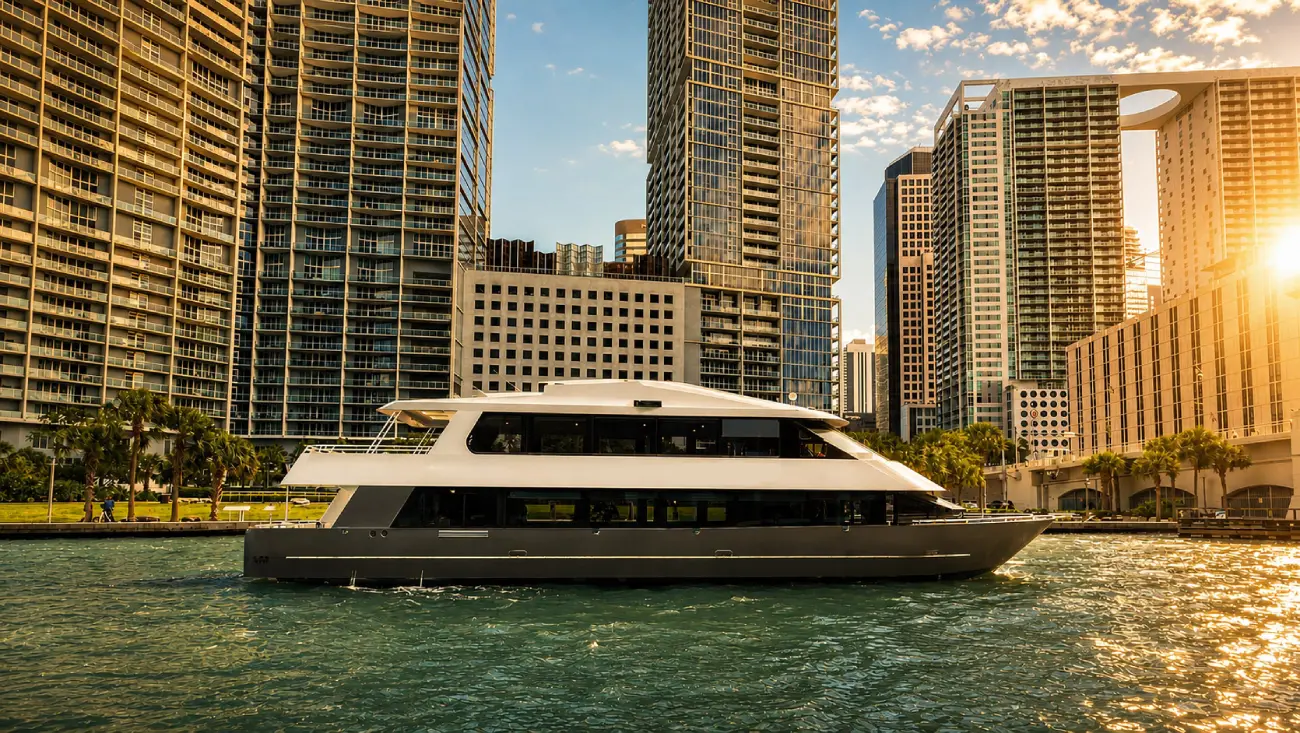 Stellar Yacht party yacht rental Miami exterior on the water