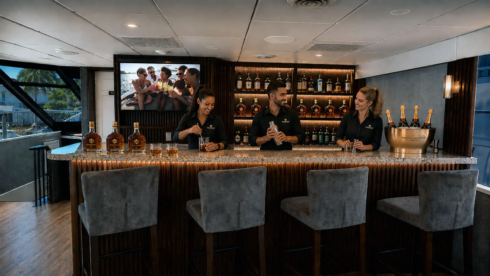 Stellar Yacht sky bar remodeled luxury yacht Miami private rental