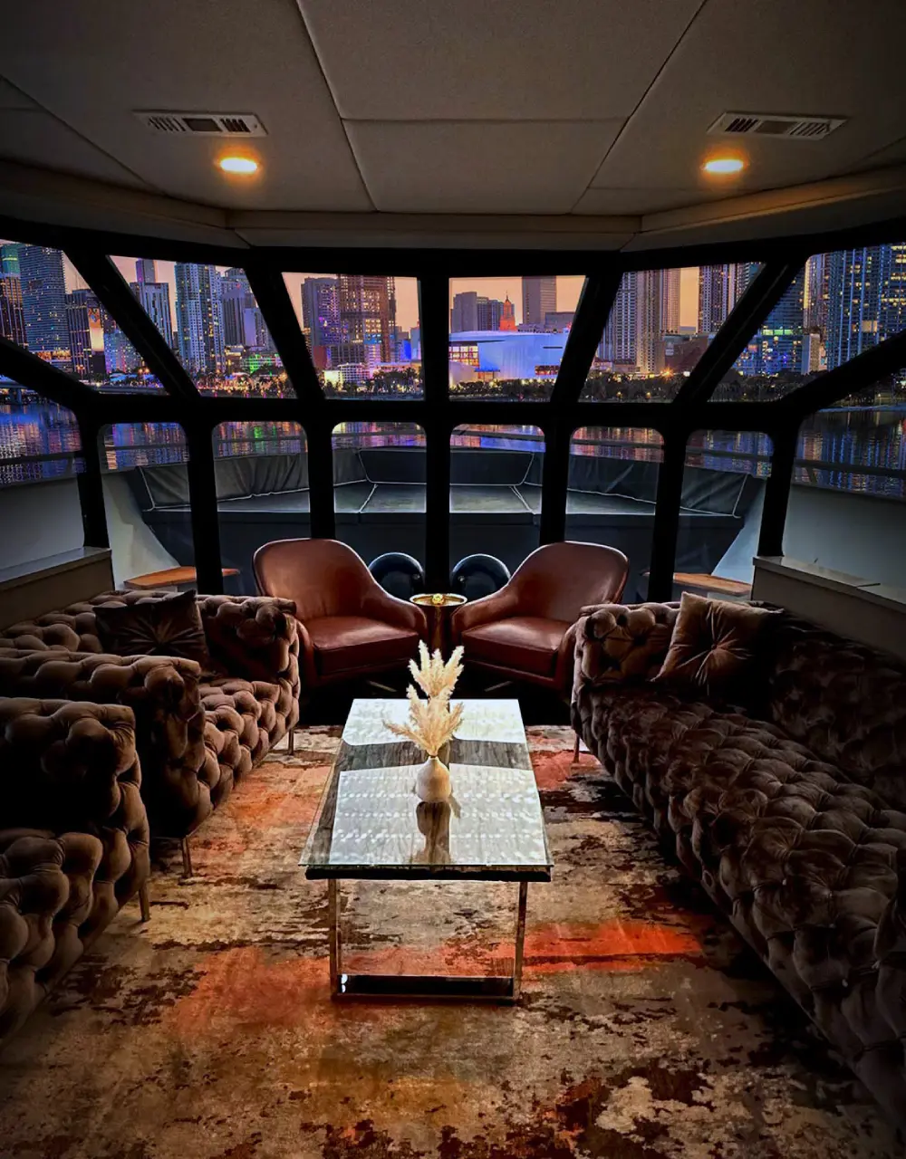 Stellar Yacht whiskey room interior Miami private event yacht charter