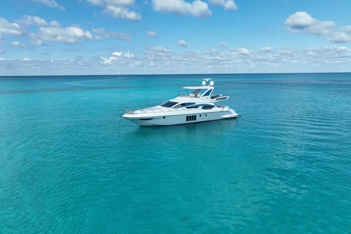 68ft Warrior II Azimut Miami yacht charter aerial view cruising Biscayne Bay