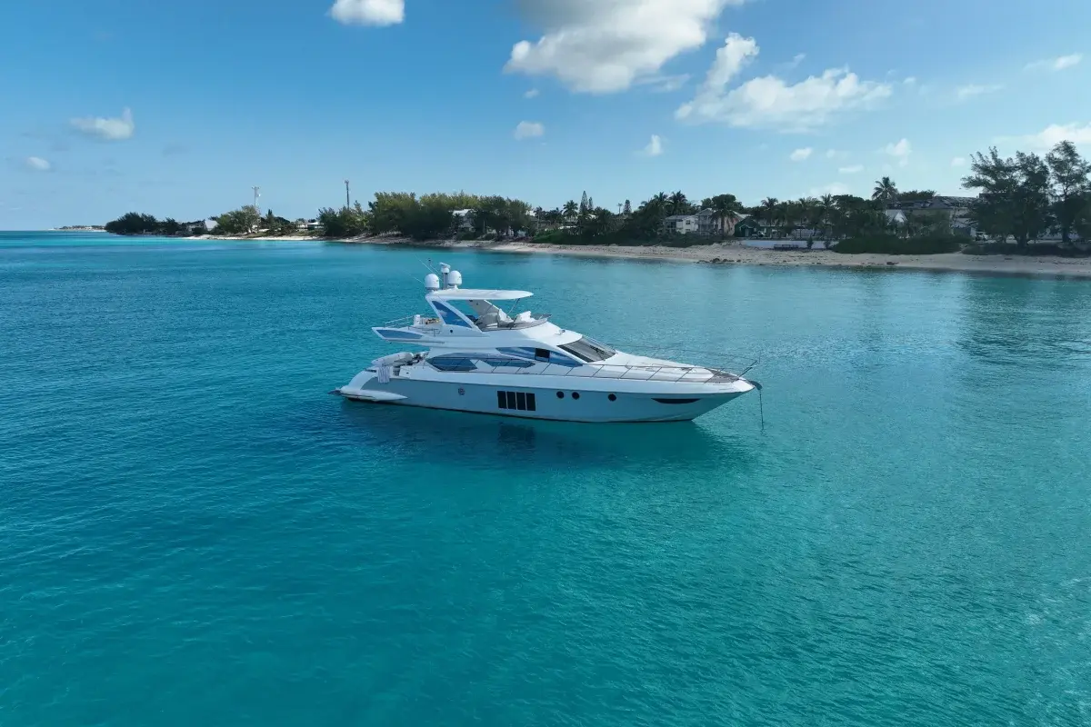 68ft Warrior II Azimut Miami luxury yacht charter aerial view near South Beach