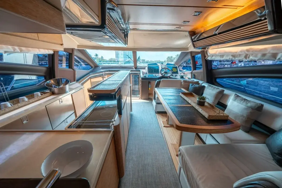 68ft Warrior II Azimut Miami aft deck entertaining space with open water views
