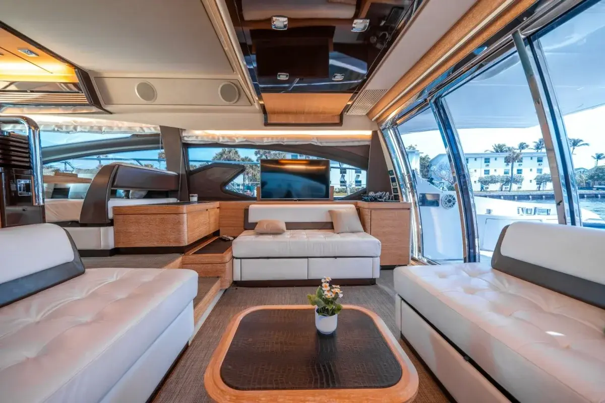 68ft Warrior II Azimut Miami flybridge deck open seating area with panoramic views