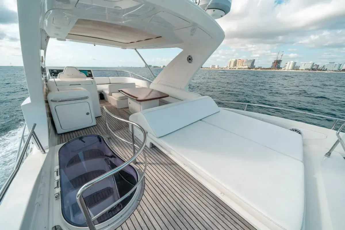68ft Warrior II Azimut yacht charter Miami main deck lounge seating area