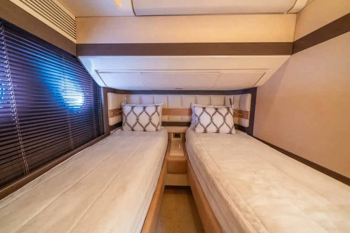 68ft Warrior II Azimut Miami master stateroom below deck for overnight stays